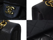 Load image into Gallery viewer, CHANEL シャネル マトラッセ25 Wフラップ Wチェーンショルダーバッグ 1番台 ラムスキン ココマーク ブラック ゴールド金具 美品 中古 4c074396