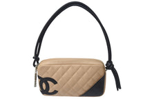 Load image into Gallery viewer, 極美品 CHANEL シャネル ポーチ ハンドバッグ カンボンライン ココマーク 9番台 ラムスキン ベージュ ブラック 中古 4c074402