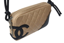 Load image into Gallery viewer, 極美品 CHANEL シャネル ポーチ ハンドバッグ カンボンライン ココマーク 9番台 ラムスキン ベージュ ブラック 中古 4c074402