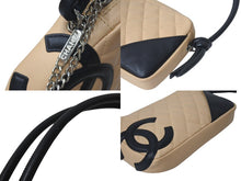 Load image into Gallery viewer, 極美品 CHANEL シャネル ポーチ ハンドバッグ カンボンライン ココマーク 9番台 ラムスキン ベージュ ブラック 中古 4c074402