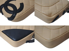 Load image into Gallery viewer, 極美品 CHANEL シャネル ポーチ ハンドバッグ カンボンライン ココマーク 9番台 ラムスキン ベージュ ブラック 中古 4c074402