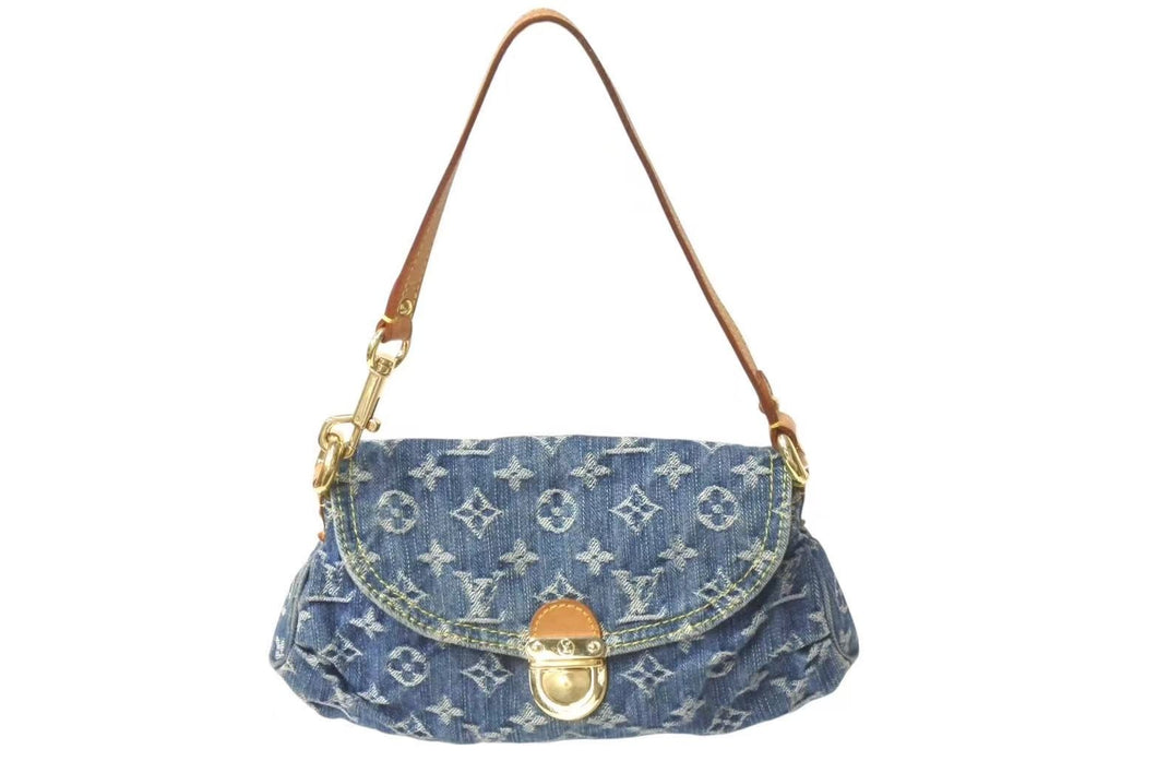 LOUIS VUITTON ルイヴィトン ミニプリーティ ハンドバッグ M95050 モノグラムデニム レザー ブルー 美品 中古 4c074428