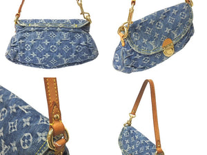 LOUIS VUITTON ルイヴィトン ミニプリーティ ハンドバッグ M95050 モノグラムデニム レザー ブルー 美品 中古 4c074428