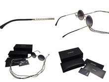 Load image into Gallery viewer, CHANEL シャネル 3連チェーン サングラス パール レザー ブラック レザー GP メタル OCH4245 ゴールド金具 中古 4c074460