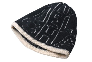 CHANEL シャネル Cashmere Wool Silk Logo Beanie Black White カシミヤ ウール シルク ビーニー 美品 中古 4c074470