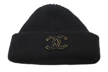 画像をギャラリービューアに読み込む, CHANEL シャネル Cashmere Knit カシミヤ ビーニー ブラック ニットキャップ 新タグ ココマーク 美品 中古 4c074474