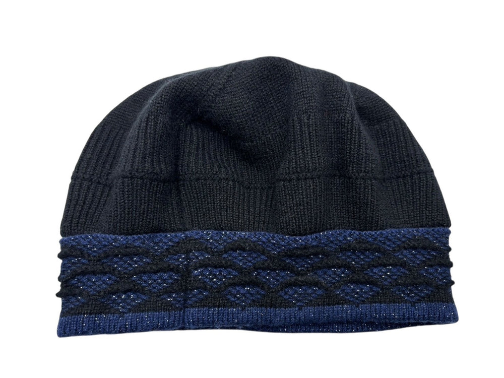 CHANEL Chanel beret knit cap knit beret here mark black blue metal fiber hat good condition used 4c074476
