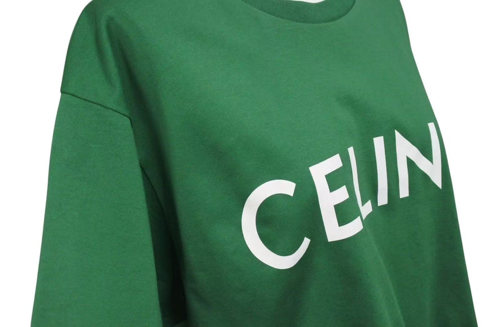 CELINE Crop Top Logo T Shirt Crop Logo T-shirt Green Women's 2X761501F Good Condition Used 4c074509