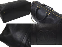 画像をギャラリービューアに読み込む, CHANEL シャネル ココマーク ボストンバッグ キャビアスキン 5番台 レザー ブラック 美品 中古 4c074515