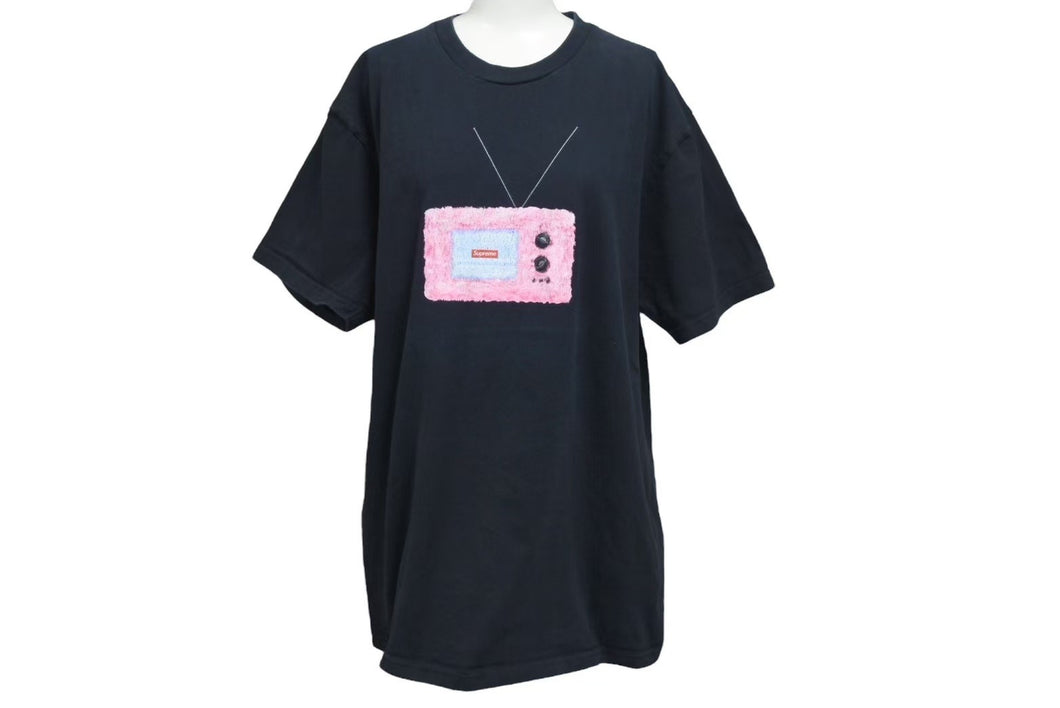 Supreme シュプリーム 半袖Ｔシャツ TV TEE テレビプリントTシャツ 18SS ブラック ピンク コットン 美品 中古 4c074562