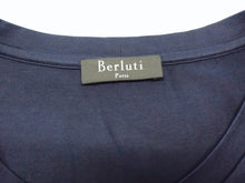 画像をギャラリービューアに読み込む, Berluti ベルルッティ 半袖Tシャツ 134178 サイズL カリグラフィーデザイン レザーポケット コットン ネイビー 美品 中古 4c074625