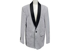 画像をギャラリービューアに読み込む, 極美品 CELINE シアサッカーストライプ テーラード ジャケット 2V215087I ホワイト ブルー ブラック コットン ポリエステル サイズ52 中古 4c074643