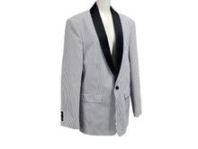 画像をギャラリービューアに読み込む, 極美品 CELINE シアサッカーストライプ テーラード ジャケット 2V215087I ホワイト ブルー ブラック コットン ポリエステル サイズ52 中古 4c074643