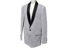 画像をギャラリービューアに読み込む, 極美品 CELINE シアサッカーストライプ テーラード ジャケット 2V215087I ホワイト ブルー ブラック コットン ポリエステル サイズ52 中古 4c074643