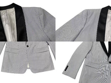 画像をギャラリービューアに読み込む, 極美品 CELINE シアサッカーストライプ テーラード ジャケット 2V215087I ホワイト ブルー ブラック コットン ポリエステル サイズ52 中古 4c074643