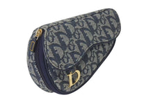 Load image into Gallery viewer, CHRISTIAN DIOR クリスチャンディオール トロッター ポーチ キャンバス レザー メタル ネイビー ゴールド金具 美品 中古 4c074769