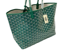 画像をギャラリービューアに読み込む, 新品未使用 GOYARD ゴヤール サンルイPM バッグ トートバッグ STLOUIPMLTY09CL09P PVC レザー ヘリンボーン グリーン 中古 4c074785