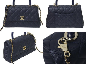 新品同様 CHANEL シャネル ココハンドルXXS 2WAYハンドバッグ 31番台 AS2215 エイジドカーフ ネイビー 中古 4c074832