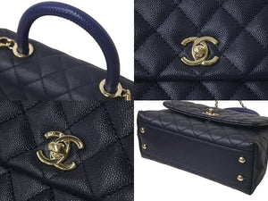 新品同様 CHANEL シャネル ココハンドルXXS 2WAYハンドバッグ 31番台 AS2215 エイジドカーフ ネイビー 中古 4c074832