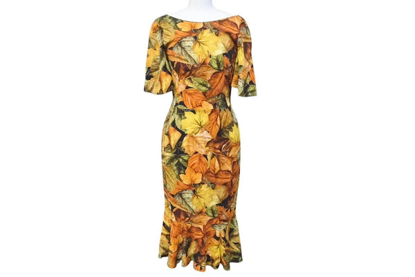 Extremely beautiful item DOLCE&GABBANA Dolce &amp; Gabbana Fall Leaf Rayon Dress, Orange, Size 36, Used, 4c074861