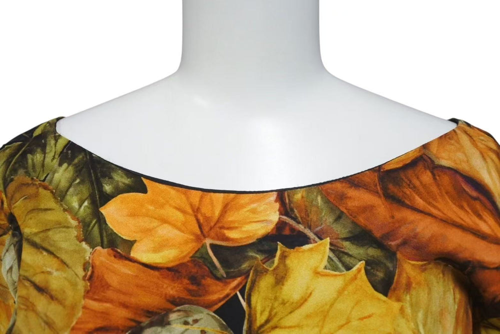 Extremely beautiful item DOLCE&GABBANA Dolce &amp; Gabbana Fall Leaf Rayon Dress, Orange, Size 36, Used, 4c074861