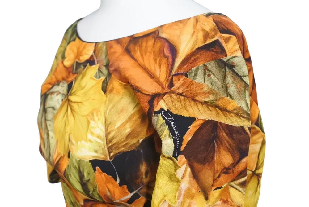 Extremely beautiful item DOLCE&GABBANA Dolce &amp; Gabbana Fall Leaf Rayon Dress, Orange, Size 36, Used, 4c074861