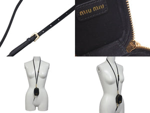 極美品 MIUMIU ミュウミュウ 23FW AirPodsケース ミニポーチ MATELASSE マテラッセレザー ブラック ゴールド金具 中古 4c074891
