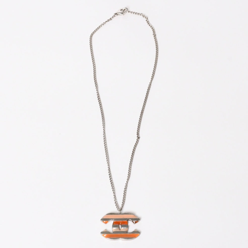 CHANEL Necklace Coco Mark Border Orange Pink Silver Border Weight approx. 9.47g 05P stamp Good Condition Used 4c074894