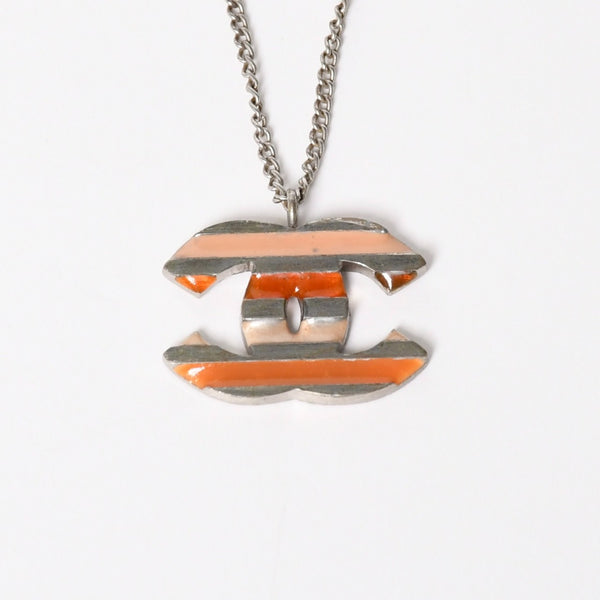 CHANEL シャネル ネックレス ココマーク ボーダー オレンジ ピンク シルバー ボーダー 重量約9.47g 05P刻印 美品 中古 4c074894