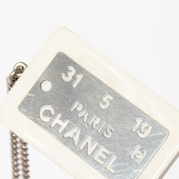 CHANEL シャネル プレートネックレス ネックレス ホワイト×シルバー シルバーチェーン 重量約16.63g 美品 中古 4c074903