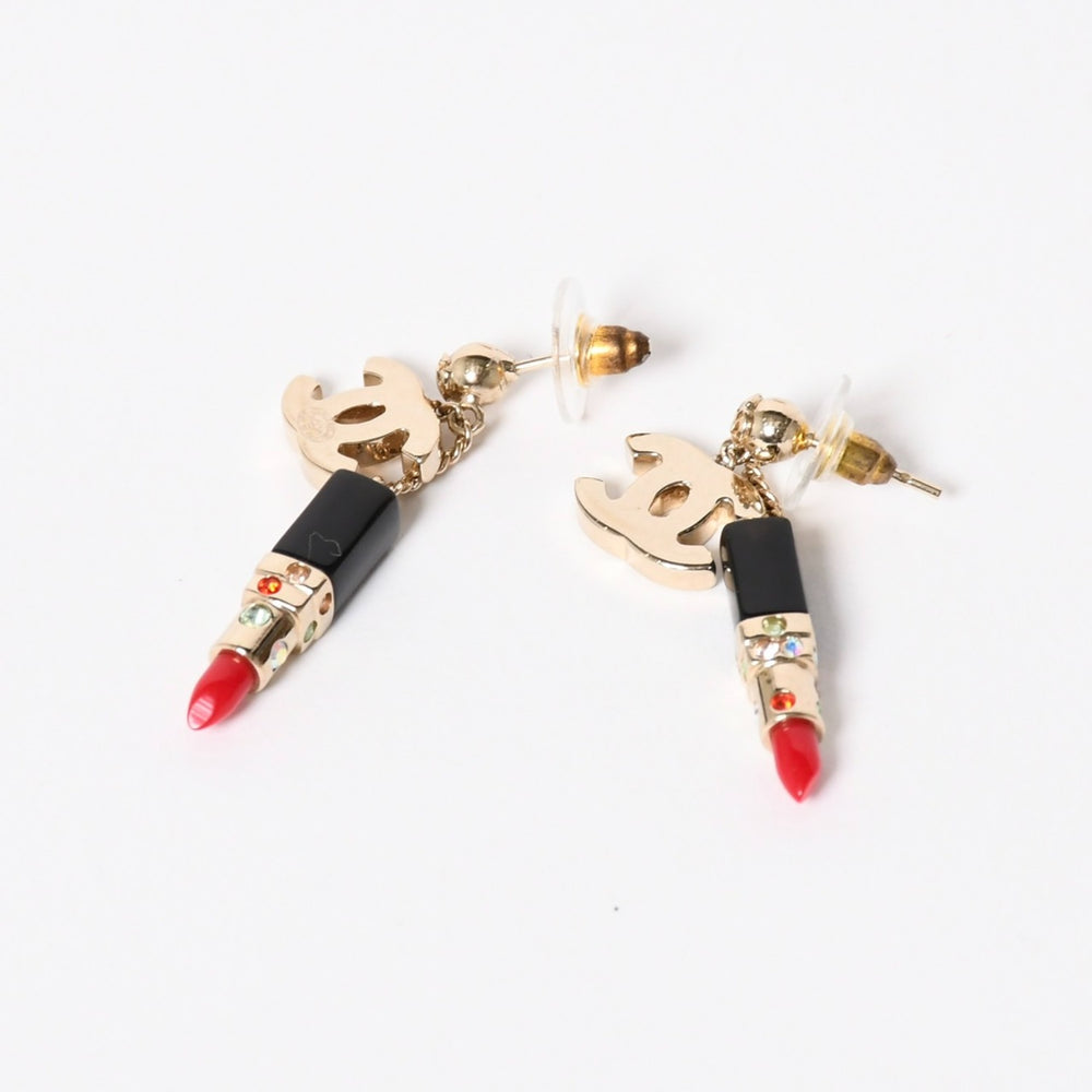 Very good condition CHANEL Earrings Lipstick Both ears Weight approx. 8.36g GP Gold Black Red 04A stamp Used 4c064770