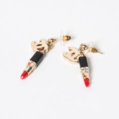Very good condition CHANEL Earrings Lipstick Both ears Weight approx. 8.36g GP Gold Black Red 04A stamp Used 4c064770