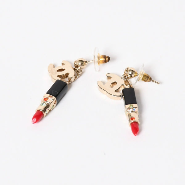 Very good condition CHANEL Earrings Lipstick Both ears Weight approx. 8.36g GP Gold Black Red 04A stamp Used 4c064770