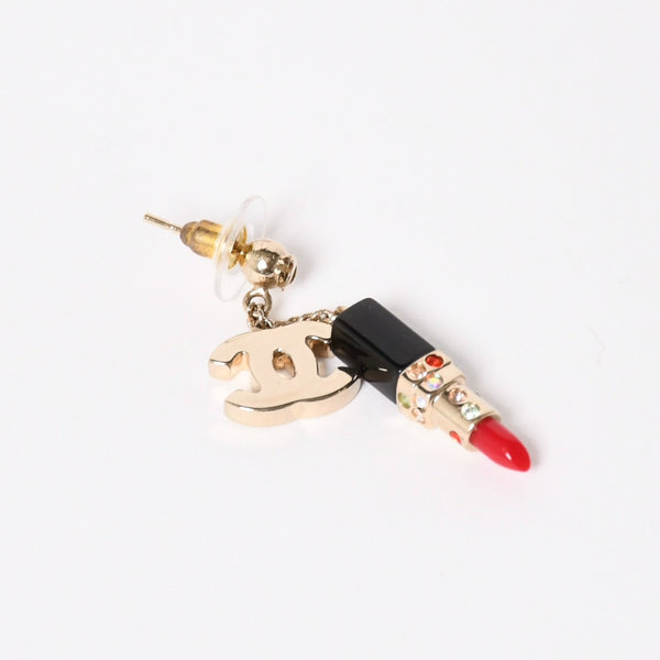 Very good condition CHANEL Earrings Lipstick Both ears Weight approx. 8.36g GP Gold Black Red 04A stamp Used 4c064770