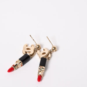 Very good condition CHANEL Earrings Lipstick Both ears Weight approx. 8.36g GP Gold Black Red 04A stamp Used 4c064770