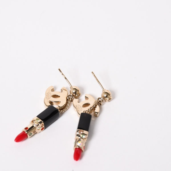 Very good condition CHANEL Earrings Lipstick Both ears Weight approx. 8.36g GP Gold Black Red 04A stamp Used 4c064770