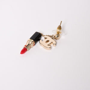 Very good condition CHANEL Earrings Lipstick Both ears Weight approx. 8.36g GP Gold Black Red 04A stamp Used 4c064770