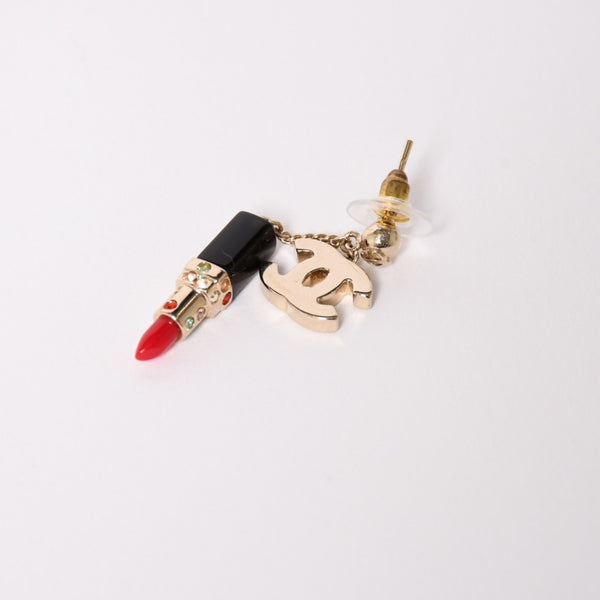 Very good condition CHANEL Earrings Lipstick Both ears Weight approx. 8.36g GP Gold Black Red 04A stamp Used 4c064770