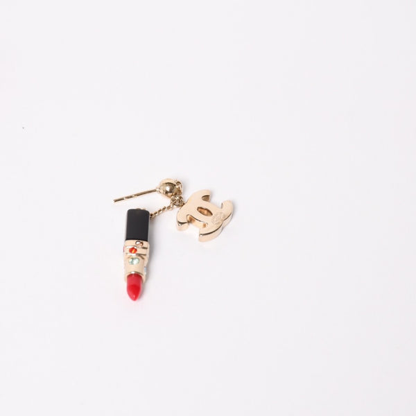 Very good condition CHANEL Earrings Lipstick Both ears Weight approx. 8.36g GP Gold Black Red 04A stamp Used 4c064770