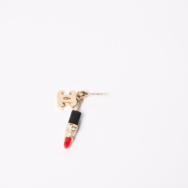 Very good condition CHANEL Earrings Lipstick Both ears Weight approx. 8.36g GP Gold Black Red 04A stamp Used 4c064770