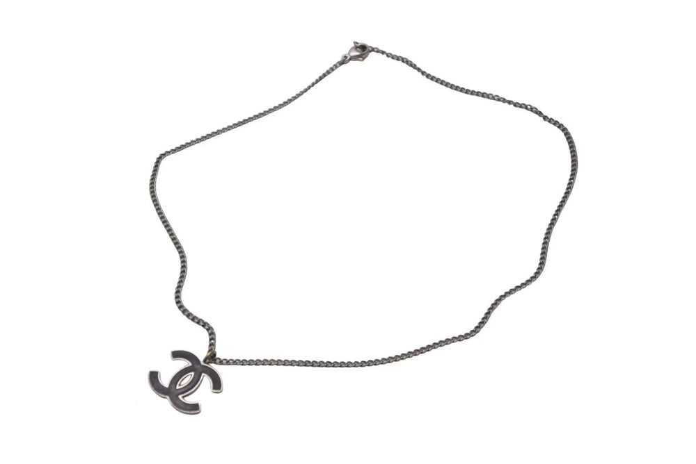 CHANEL Necklace Coco Mark Accessory 05A Stamp Made in France Metal Silver Black Good Condition Used 4c074907