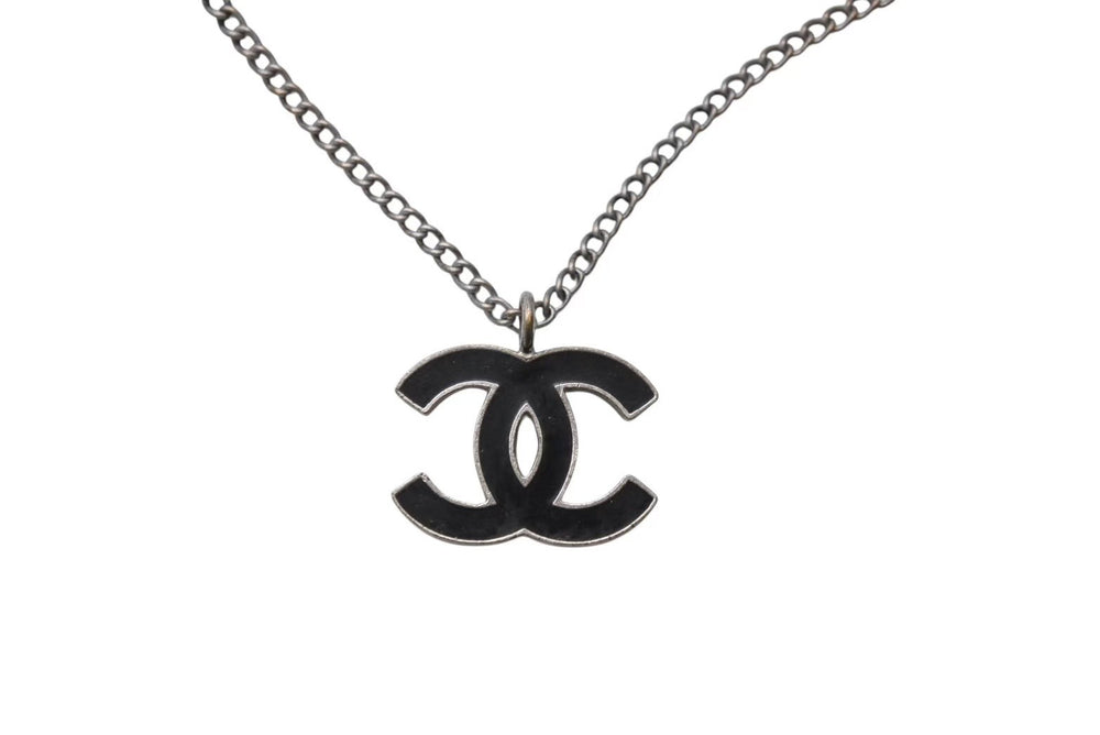 CHANEL Necklace Coco Mark Accessory 05A Stamp Made in France Metal Silver Black Good Condition Used 4c074907