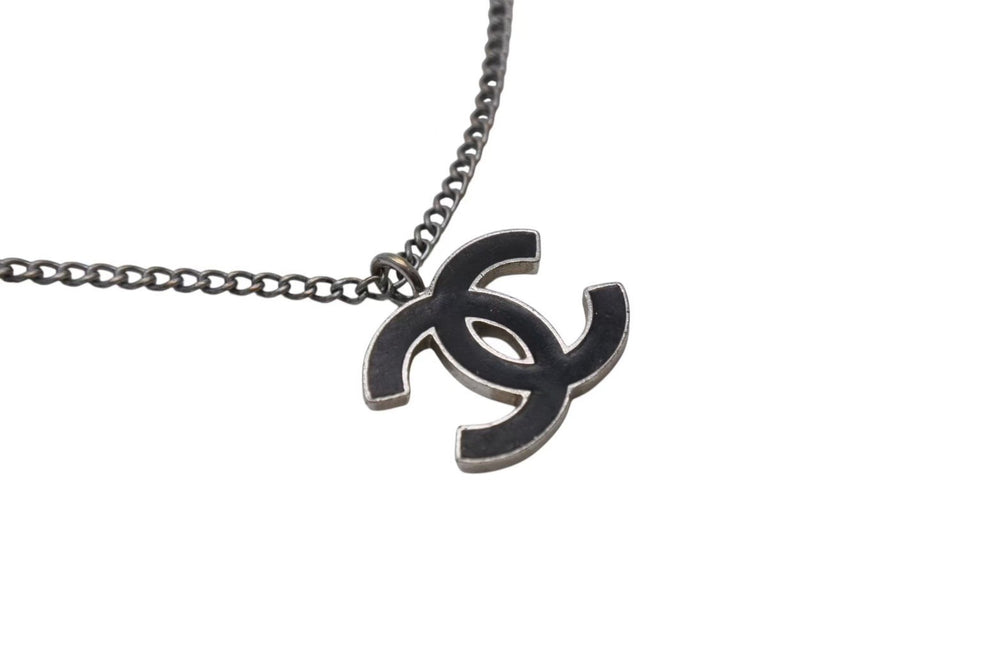 CHANEL Necklace Coco Mark Accessory 05A Stamp Made in France Metal Silver Black Good Condition Used 4c074907