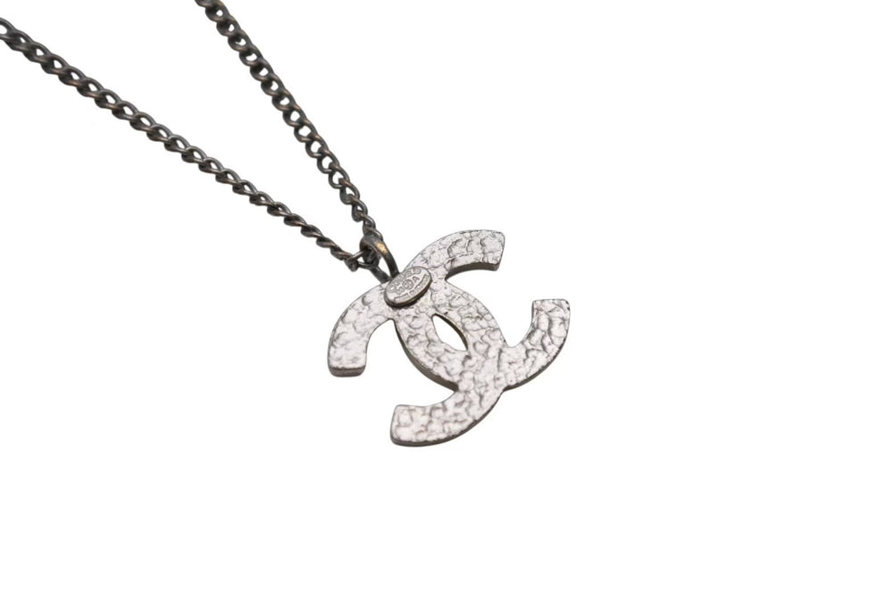 CHANEL Necklace Coco Mark Accessory 05A Stamp Made in France Metal Silver Black Good Condition Used 4c074907