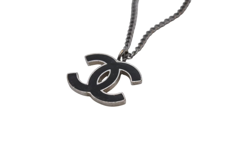 CHANEL Necklace Coco Mark Accessory 05A Stamp Made in France Metal Silver Black Good Condition Used 4c074907