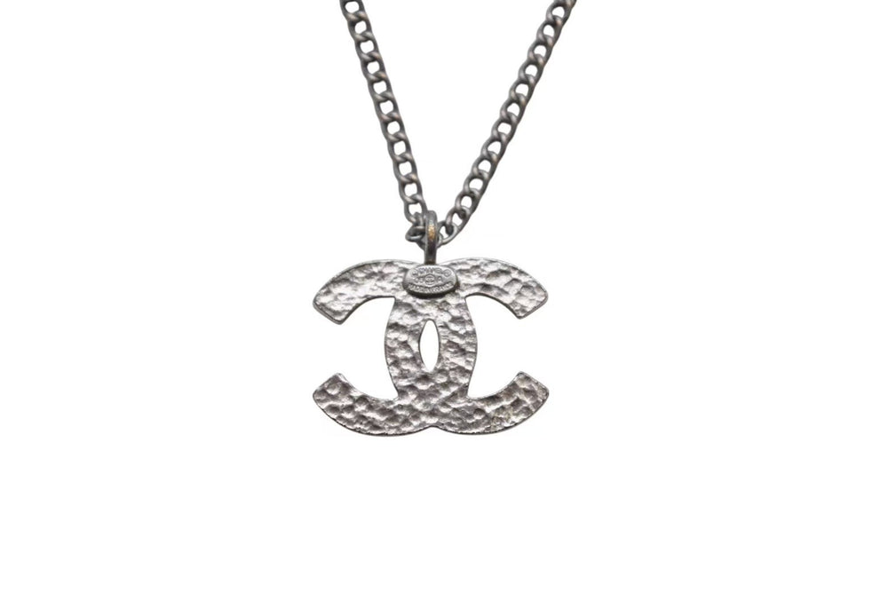 CHANEL Necklace Coco Mark Accessory 05A Stamp Made in France Metal Silver Black Good Condition Used 4c074907