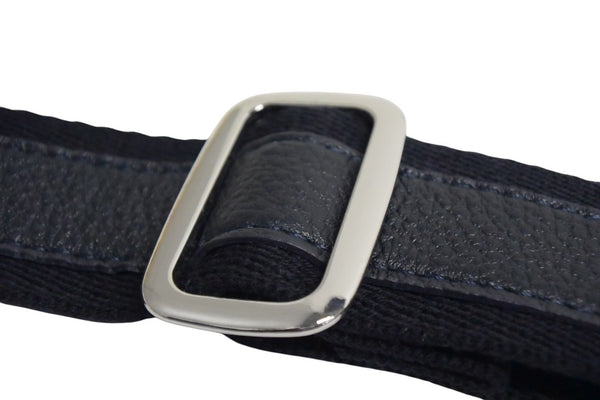PELLE MORBIDA Shoulder strap Cotton Leather Black Navy Silver hardware Good condition Used 4c074981