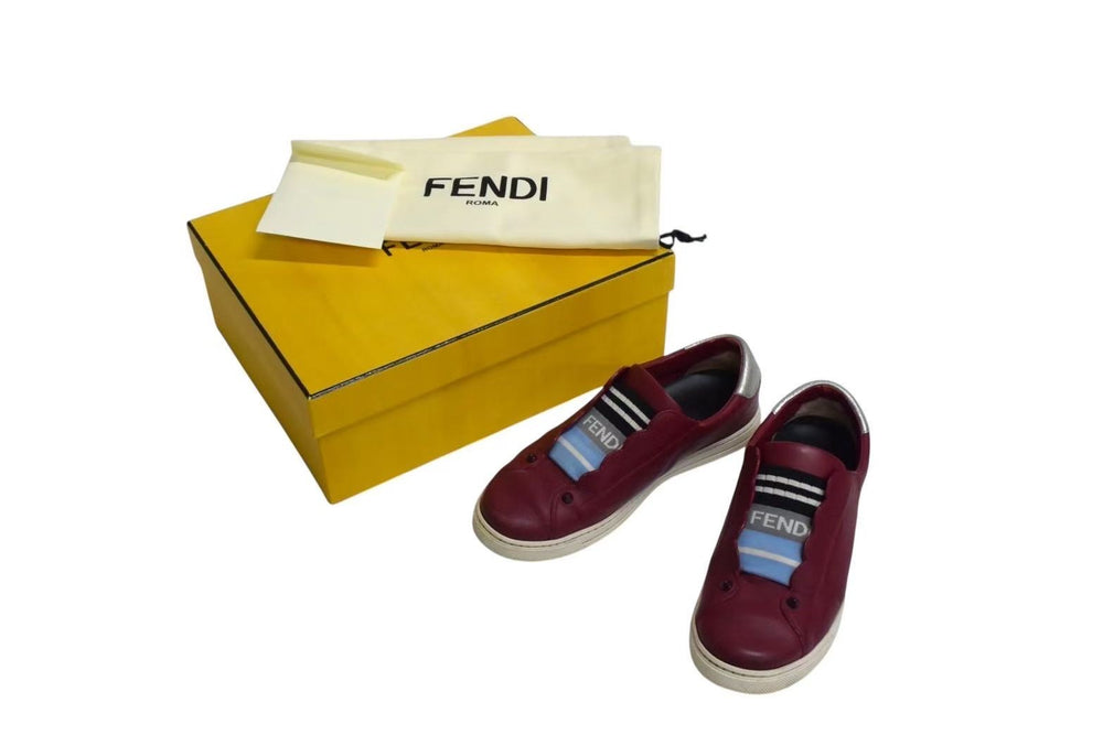 FENDI フェンディ エラスティックバンド スニーカー スリッポン レザー ワインレッド サイズ37 8E6592 良品 中古 4c074996