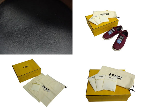 FENDI Elastic Band Sneakers Slip-on Leather Wine Red Size 37 8E6592 Good Used 4c074996