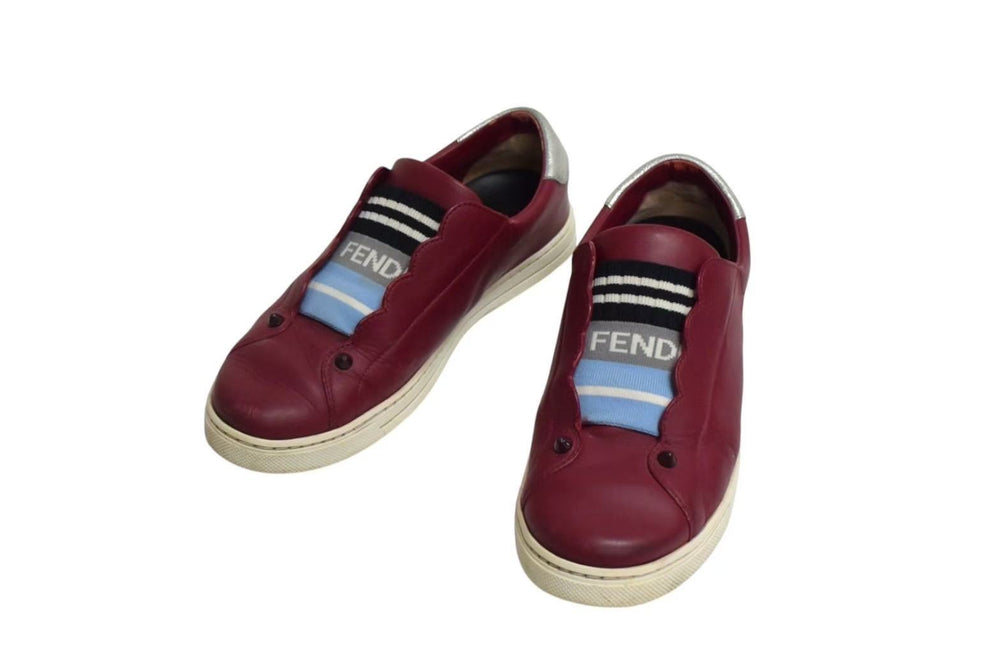 FENDI フェンディ エラスティックバンド スニーカー スリッポン レザー ワインレッド サイズ37 8E6592 良品 中古 4c074996